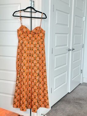 Agua Bendita Orange Floral Maxi Dress with Green Accents